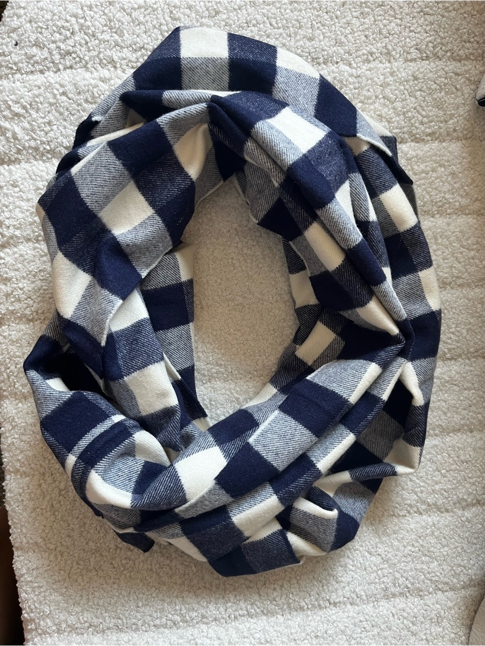 Cozy Navy and Cream Buffalo Check Infinity Scarf